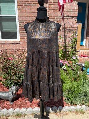 TCEC Snake-Print Tiered Mini Dress in Black and Brown